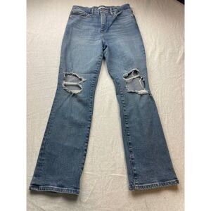 Good American Good Vintage Straight Jeans Womens 6/28 Blue Denim GVL67T Distress